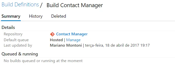 Figura 3 - Definição do Build associado ao repositório de código do projeto de exemplo