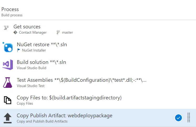 Figura 4 - Lista de Tarefas definidas para o Build do projeto de exemplo